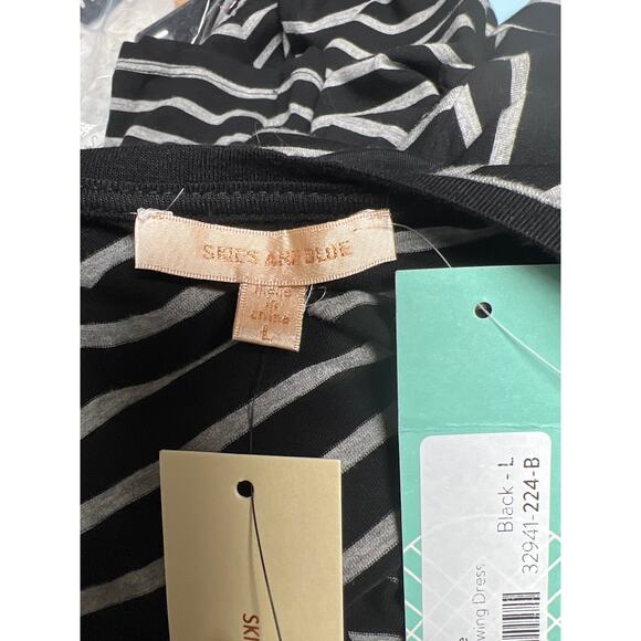 NWT Skies Are Blue Marian Knit Swing Dress Black Gray Striped Stretch Size Large - Picture 3 of 6